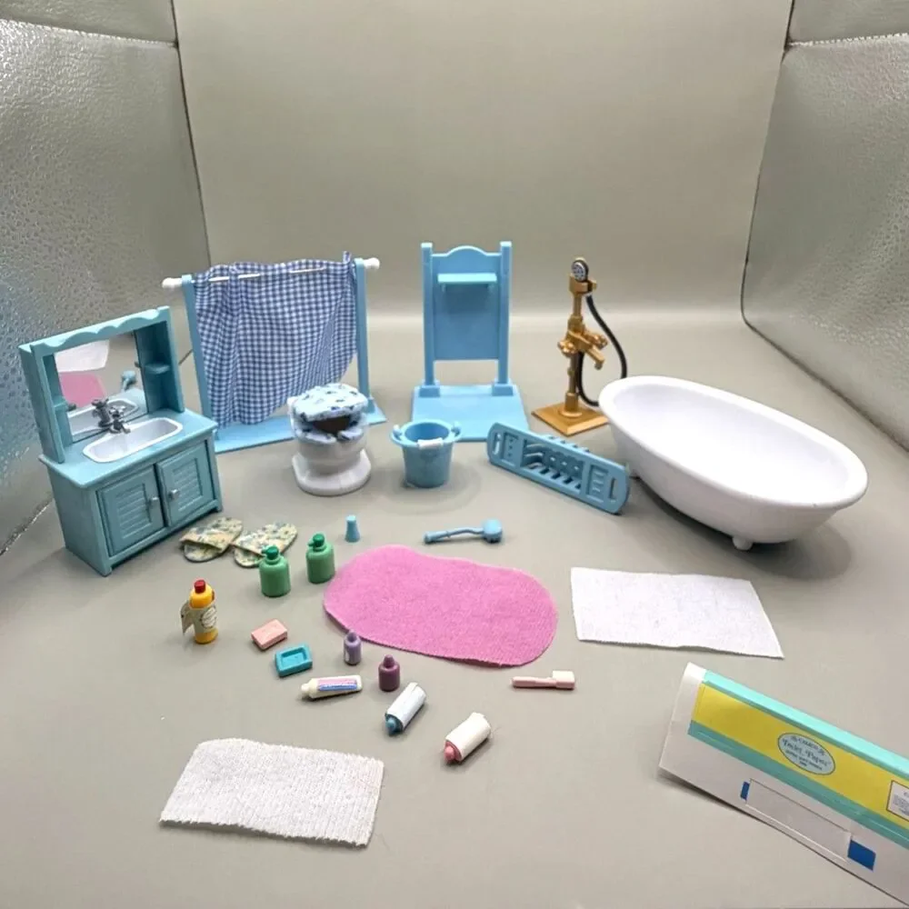 Vintage Sylvanian Families Cottage Bathroom Set 4260 Bath Shower Toilet 2005
